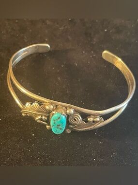 Sterling Silver Turquoise Cuff Bracelet Navajo Southwestern Richard Thomas “T”